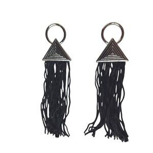 Silver Triangle Black Tassel Drop Earrings Boho Festival